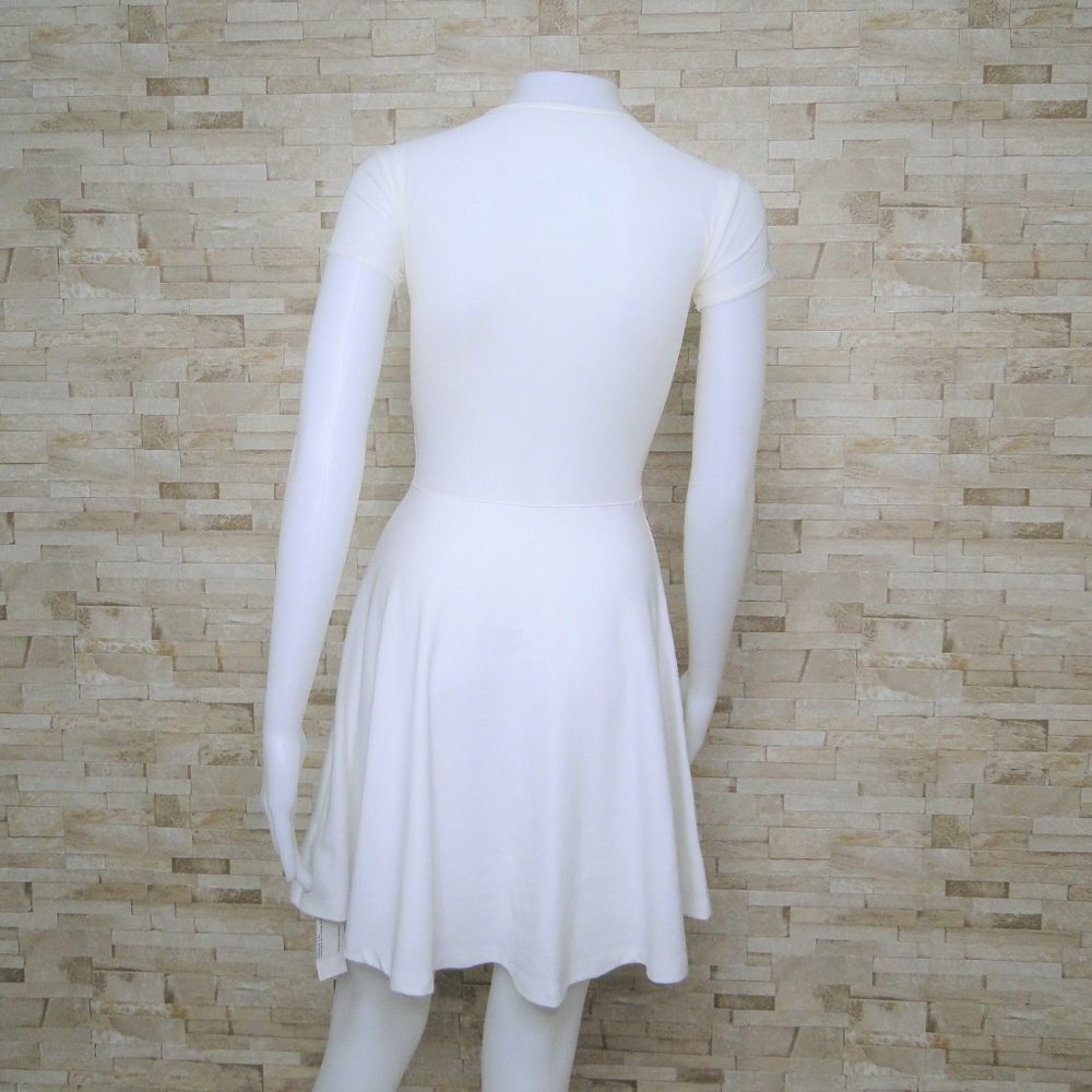 NWT White Fiona Ponte American Apparel Skater Dress Sheer Shoulders and Midrift - Picture 4 of 7